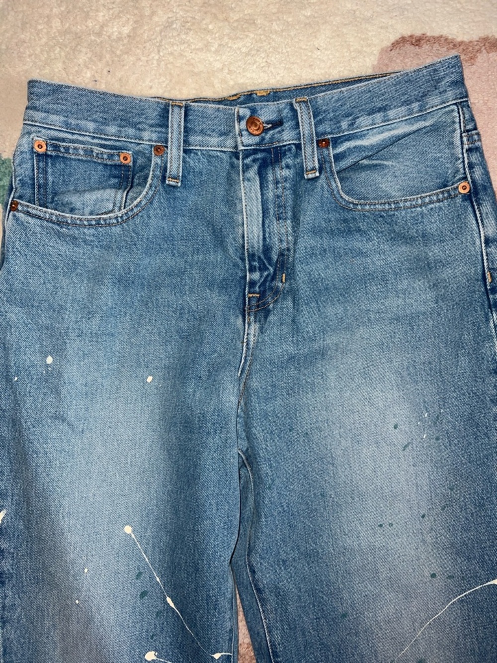 J. Crew Blue Paint-Splatter Slouchy Boyfriend Jeans - Picture 3 of 9